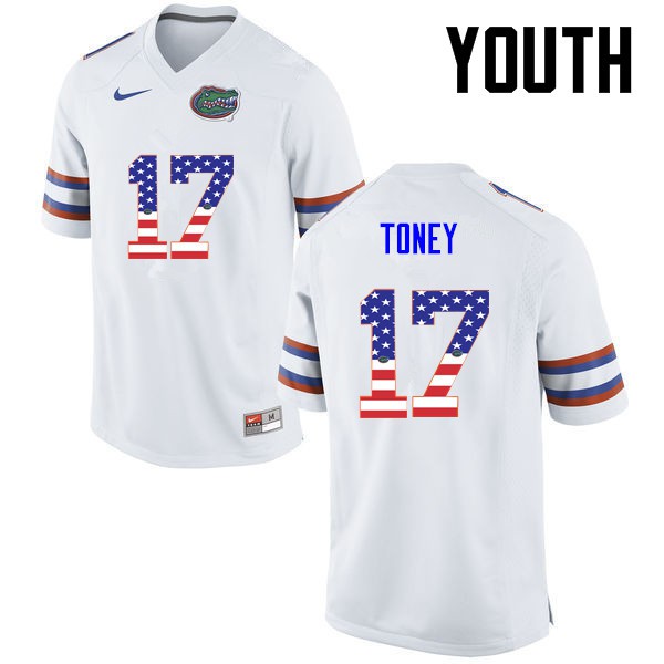 Florida Gators Youth #17 Kadarius Toney College Football Jersey USA Flag Fashion White